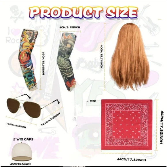 Halloween Costume Biker Rocker Costumes '90s Cosplay Punk Rock Costume - Picture 8 of 10